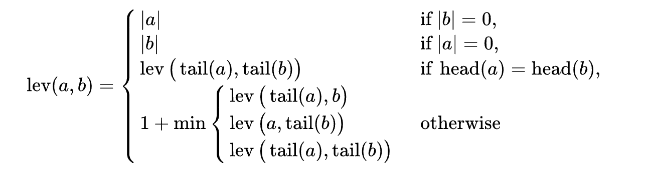 Levenshtein distance recursive formula