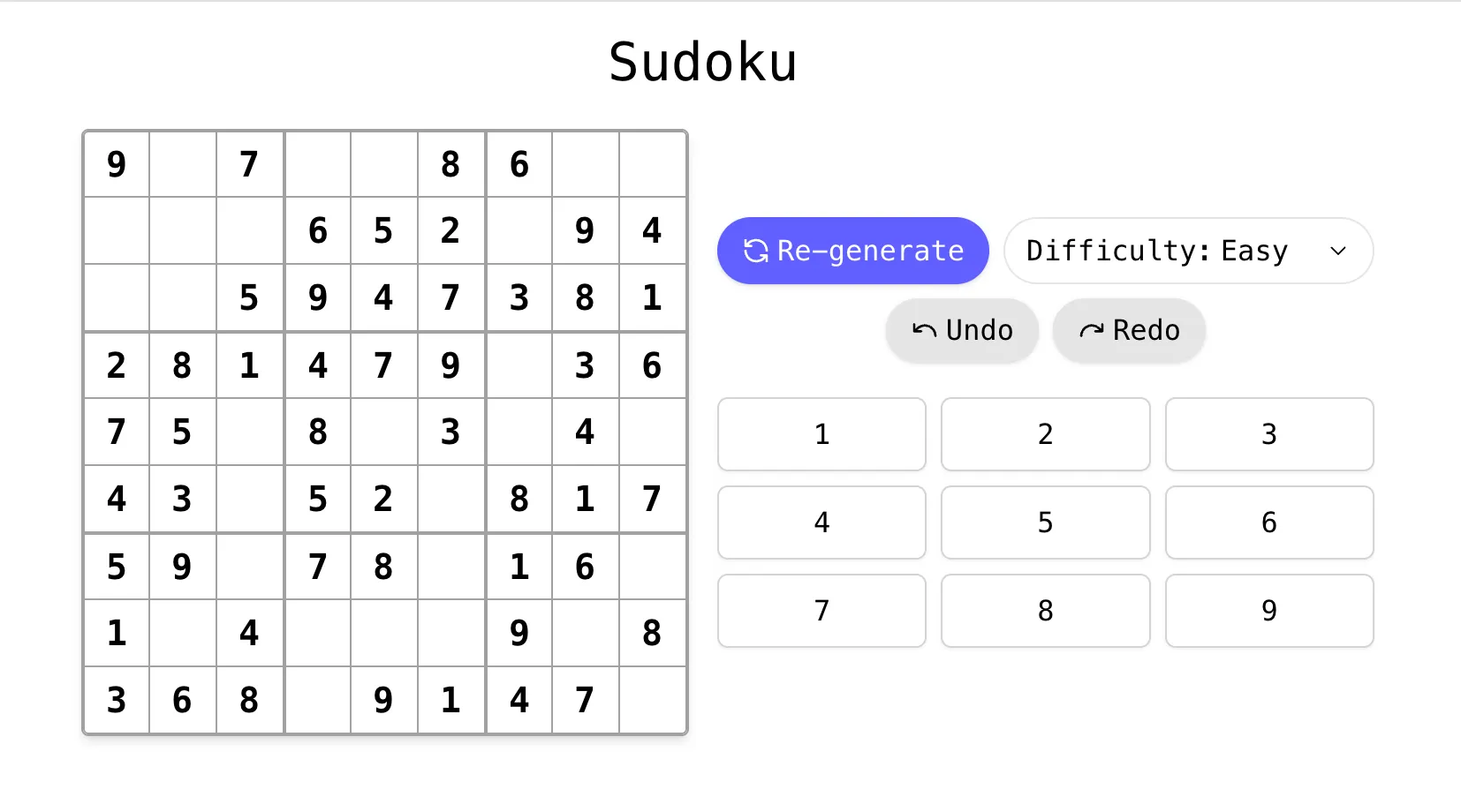 Sudoku game screenshot